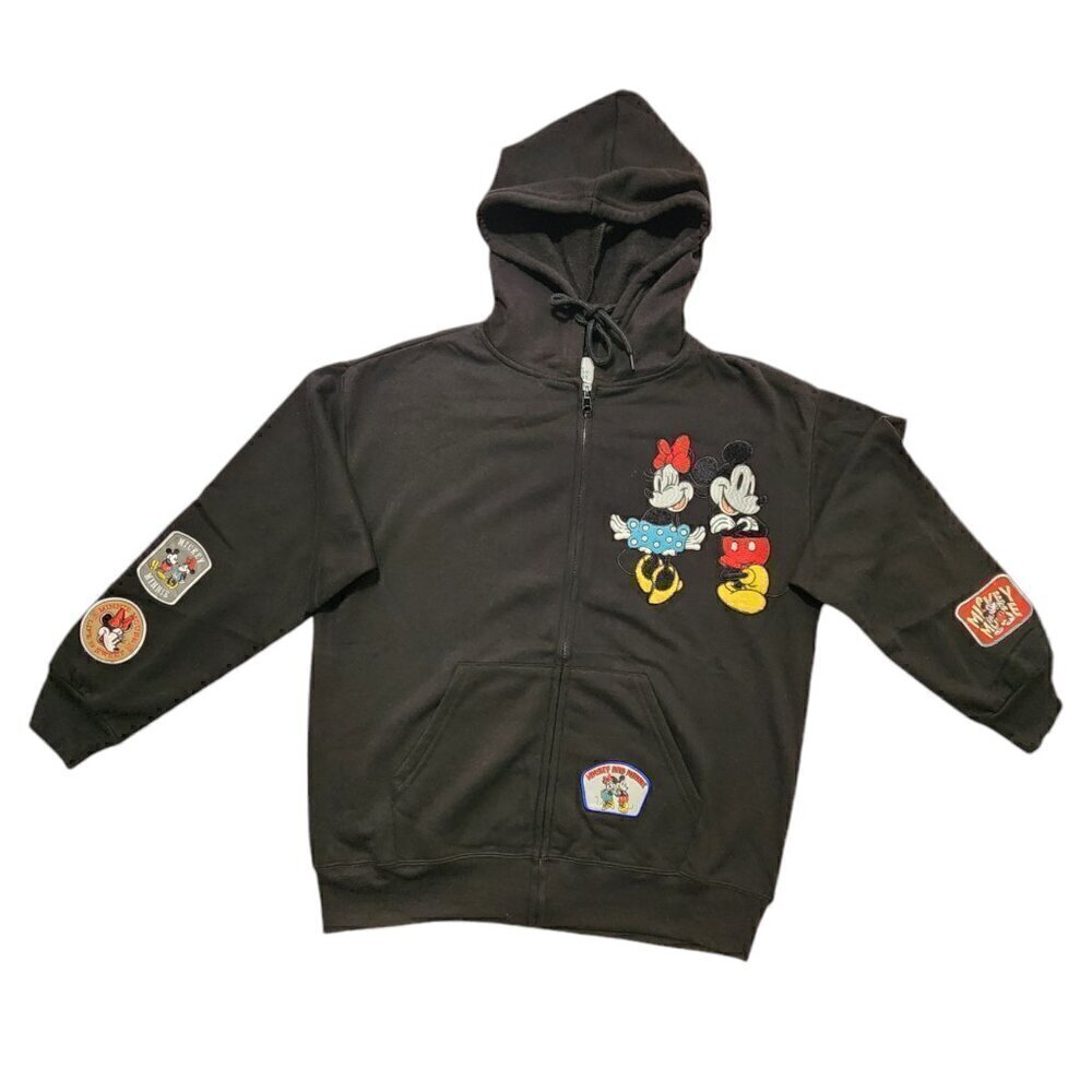 Disney Mickey &‎ Minnie Womens Soft Character Patches Full Zip Hoodie Sz M